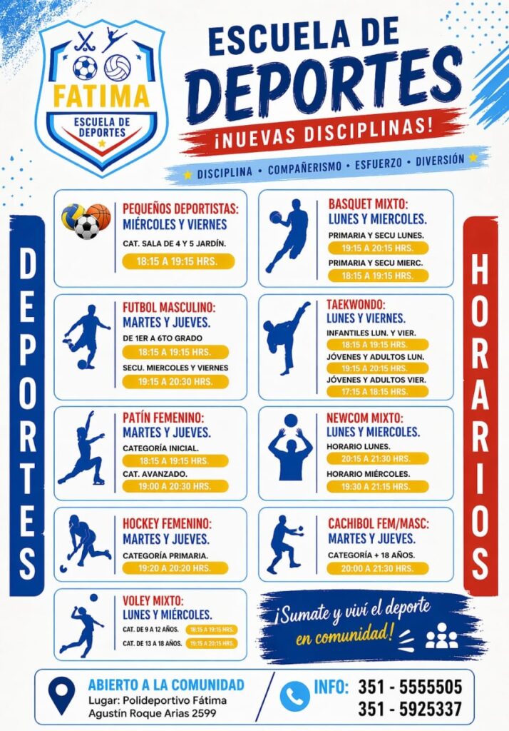 Escuela de deportes Horarios y actividades.