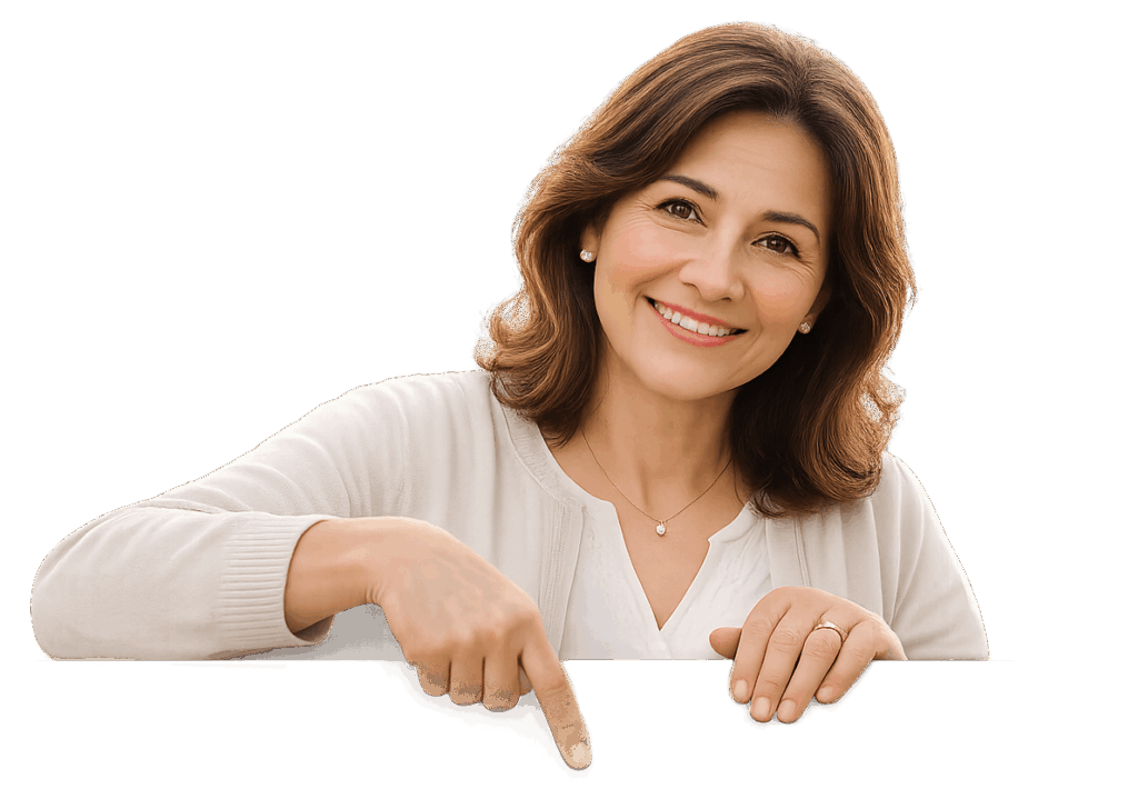 Imagen de mujer señalando a caja de comentarios para invitar a hacer comentarios en este posteo.