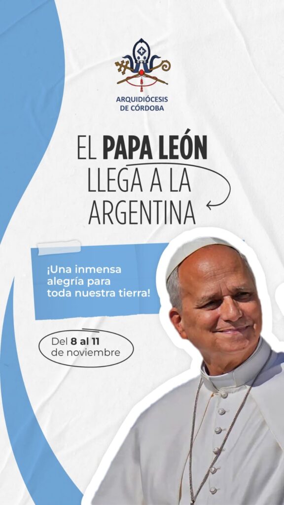 Banner que anuncia la visita de Papa León XIV a Córdoba
